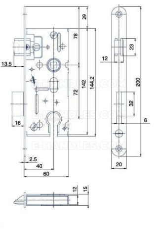 Zamek K105 PZ dormas 40/72, wymiary czoła 200x20x2,5 mm, HOBES