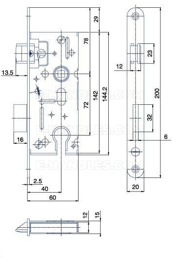 Zamek K105 PZ dormas 40/72, wymiary czoła 200x20x2,5 mm, HOBES