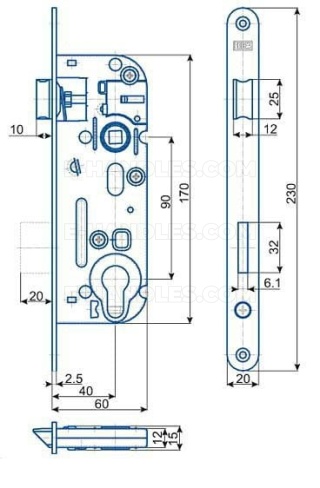 Zamek K02-04 PZ dormas 40/90, wymiary czoła 230x20x2,5 mm, HOBES