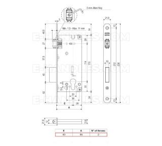 Zamek rolkowy na wkładkę 60mm F22x238mm, mosiądzowany AGB SICUREZZA B208516003