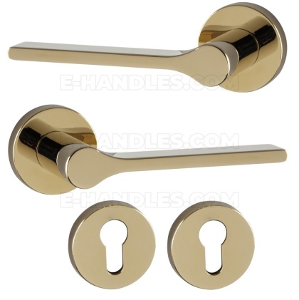 Klamka ZADAR R GOLD - zamak mosiądzowany, zestaw z rozetą na wkladkę PZ