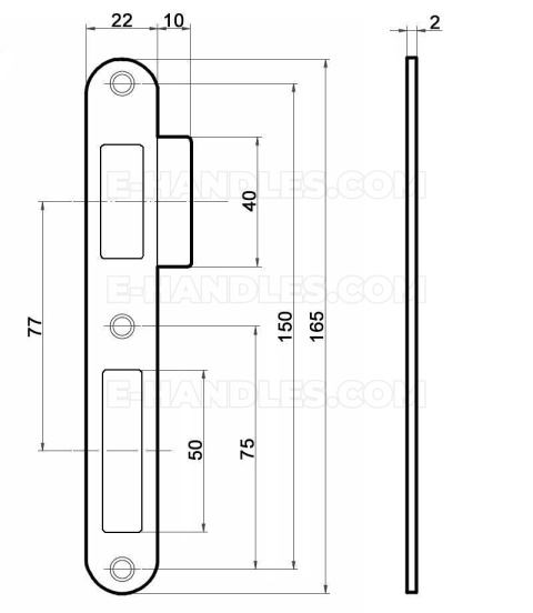 Zaczep do zamka ALFA-BETA okrągłe końce z najazdem F22mm x 165mm, mosiądzowany