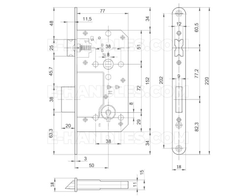 Zamek ALFA na klucz 72/50 mosiądzowany F18x220