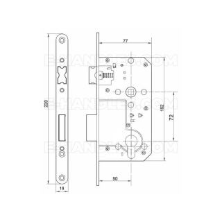 Zamek ALFA na wkładkę 72/50 mosiądzowany F18x220