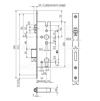 GU BKS dormas 35, wymiary czoła 245x24x3 zamek rolkowy na wkładkę , B 1315 0013