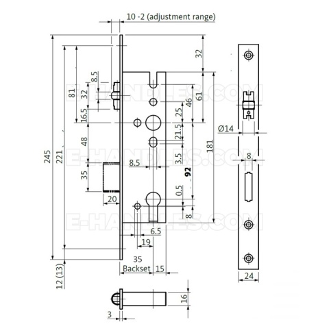 GU BKS dormas 35, wymiary czoła 245x24x3 zamek rolkowy na wkładkę , B 1315 0013