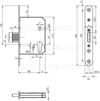 Zamek ASSA ABLOY N1003 dormas 65 mm, czolo 20x185 uniwersalny