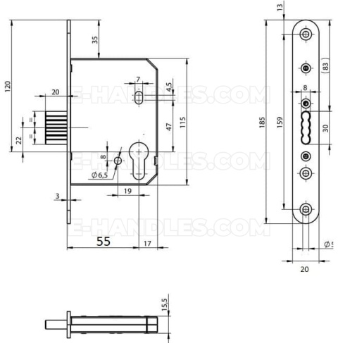 Zamek ASSA ABLOY N1003 dormas 55 mm, czolo 20x185 uniwersalny