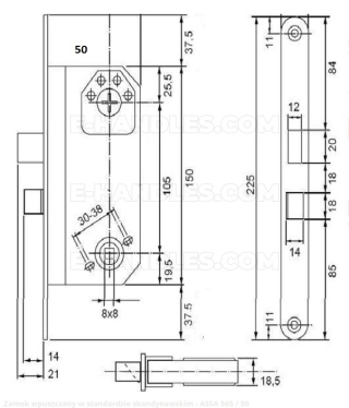 ASSA ABLOY 565-50, zamek prawy skandynawski, backset 50 mm