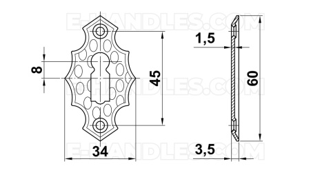 Rozeta na klucz 60x34mm czarna młotkowana mod.15 AMIG
