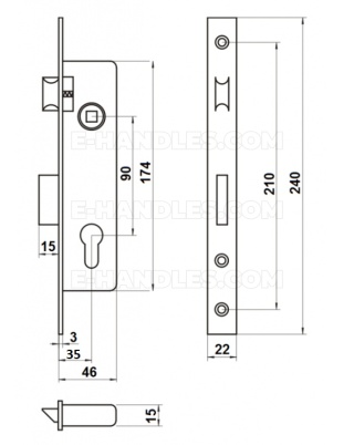 Zamek LOB Z935B-2-K1 dormas 35 mm, czolo 22x240 uniwersalny