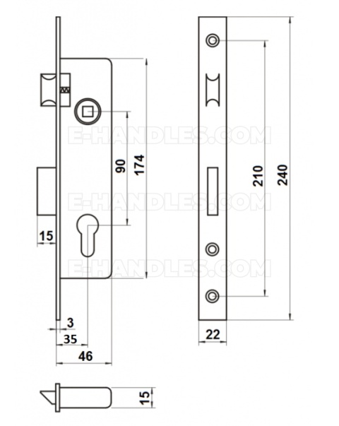 Zamek LOB Z935B-2-K1 dormas 35 mm, czolo 22x240 uniwersalny