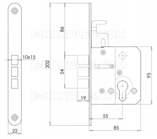 Zamek METAL dodatkowy dolny Z55 KMT z podpięciem 55mm ocynk biały