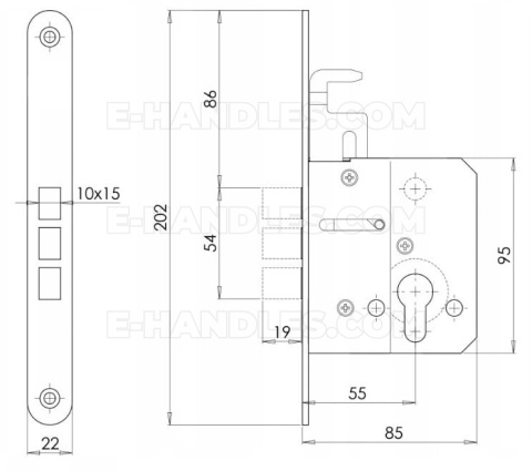 Zamek METAL dodatkowy górny Z55 KMT z podpięciem 55mm ocynk biały
