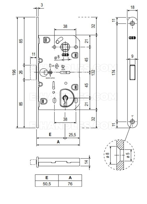 Zamek magnetyczny na klucz 90/50 mosiądz mat F18 AGB B061015023 Mediana POLARIS 2XT