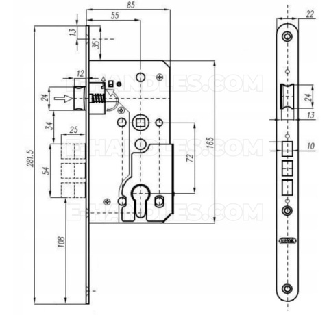Zamek rozporowy 72/55 KMT bez podpięcia METAL