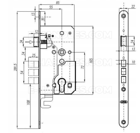 Zamek rozporowy 72/55 KMT z podpięciem METAL