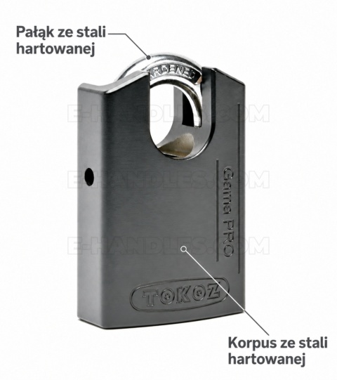 Kłódka bezpieczeństwa TOKOZ GAMA 60 CS Black, kryty pałąk 12 mm, 3 klucze