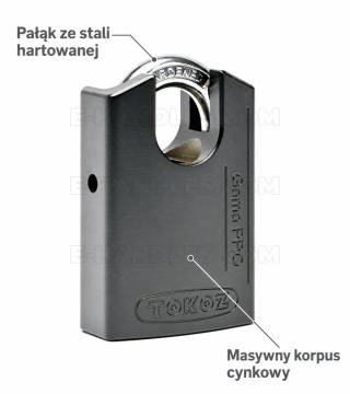 Kłódka bezpieczeństwa TOKOZ GAMA 50 CS Black, kryty pałąk 10 mm, 3 klucze